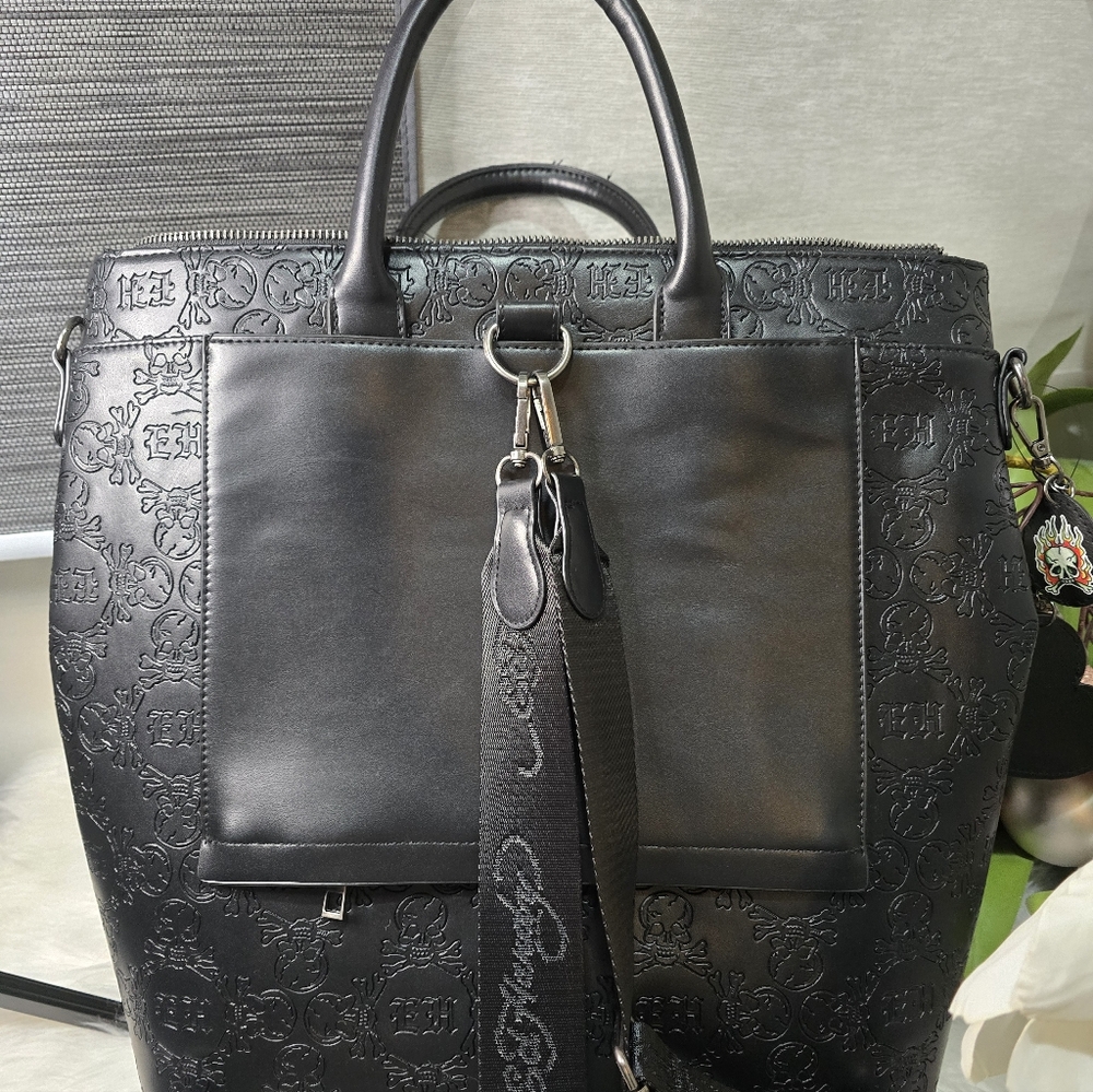 "Ed Hardy"" Black(skull and initial embossed) Faux Leather, Backpack, Tote.new - Picture 8 of 10